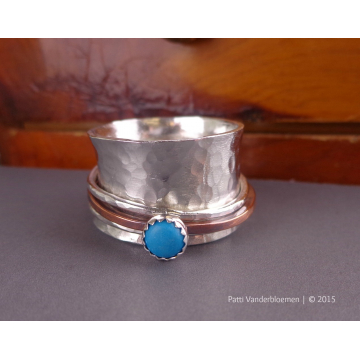 Mixed Metal Spinner Ring with Turquoise Cab