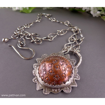 Mixed Metal Copper and Sterling Necklace with Handmade Sterling Chain