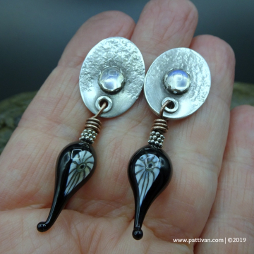 Moonstone and Artisan Lampwork Post Style Earrings