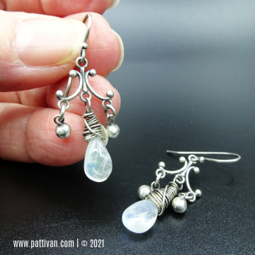 Moonstone and Sterling Silver Filigree Earrings