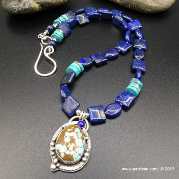 Nevada Spiderweb Turquoise and Lapis Lazuli Necklace