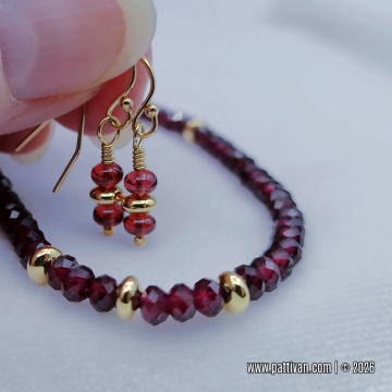 Garnet and Gold Necklace and Earrings Set