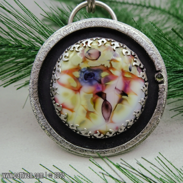 Blue Rose Artisan Glass and Peridot Sterling Silver Pendant