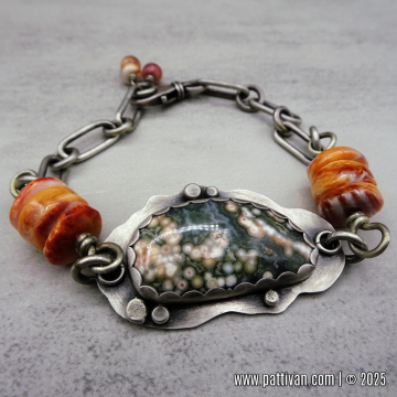 Ocean Jasper, Spiny Oyster and Sterling Silver Bracelet