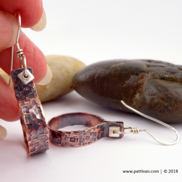 Mixed Metal Hammered Copper Earrings with Sterling Accents