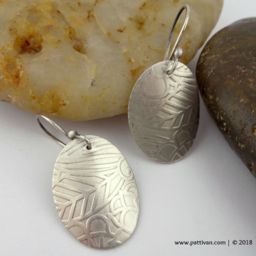 Pattern Sterling Silver Oval Earrings