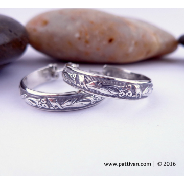 Pattern Sterling Silver Post-Style Hoops