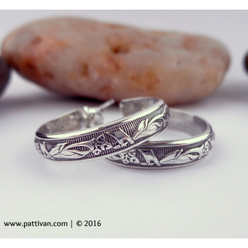 Patterned Sterling Silver Hoops-Post Style Earrings