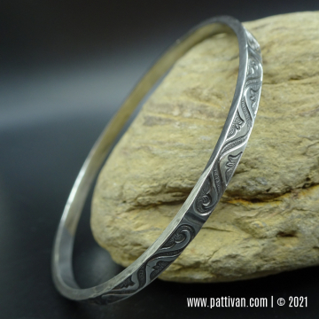 Patterned Sterling Silver Bangle Bracelet