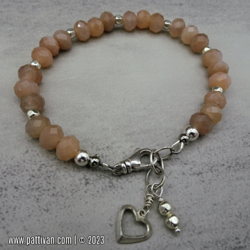 Peach Moonstone and Sterling Silver Bracelet