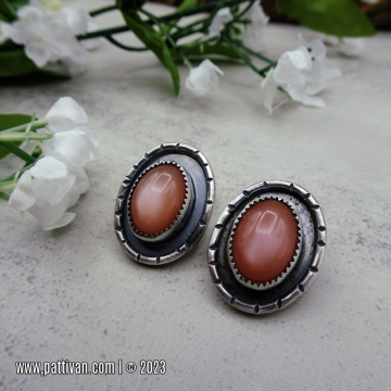 Peach Moonstone and Sterling Silver Earrings