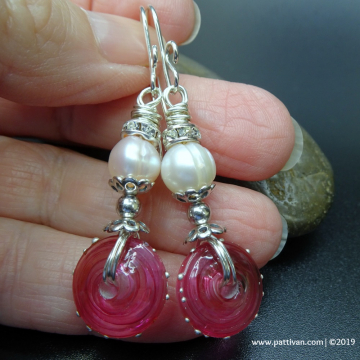 Artisan Glass and Pearl Sterling Silver Earrings