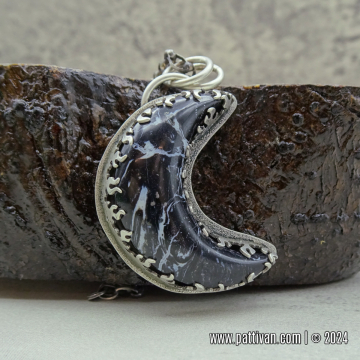 Celestial - Crescent Petrified Black Palm and Sterling Silver Necklace