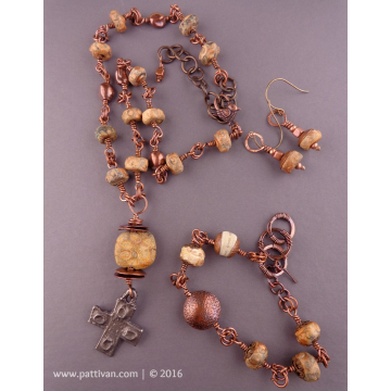 Artisan Ceramic and copper wire wrapped necklace and earrings