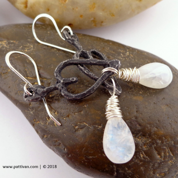 Artisan Pewter Hearts and Moonstone Earrings
