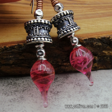 Pink Artisan Glass and Sterling Silver Earrings