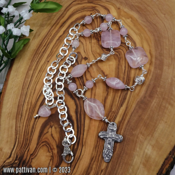 Rose Quartz and Artisan Jewelry Cross Pendant