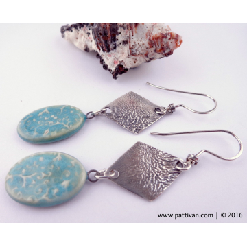 Artisan Porcelain and Reticulated Silver Earrings