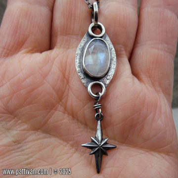 Sterling Rainbow Moonstone and North Star Necklace