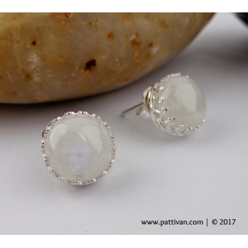 Rainbow Moonstone and Sterling Silver Studs