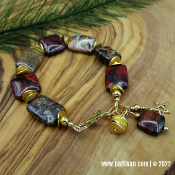 Red Brecciated Jasper aqnd Gold Bracelet