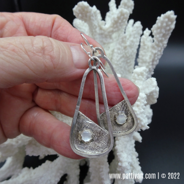 Reticulated Sterling Silver and Mother of Pearl Earrings