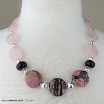 Rhodonite and Marquise Shaped Rose Quartz Necklace
