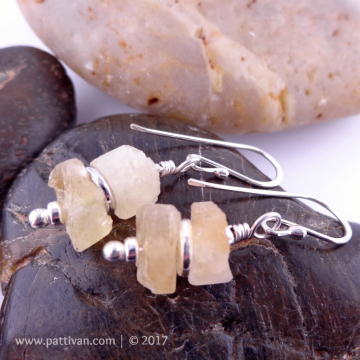Rough Cut Citrine and Sterling Silver Earrings