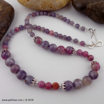 Ruby and Pink Tourmaline with Pink Lepidiolite Gemstone Necklace