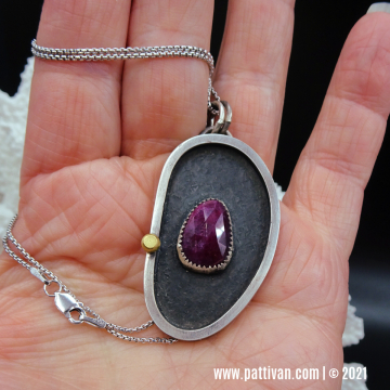 Faceted Ruby and Sterling Silver Pendant with 18K Gold Accent