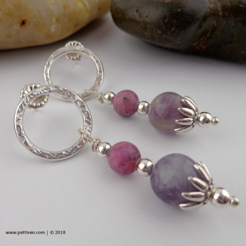 Ruby and Tourmaline Sterling Silver Earrings