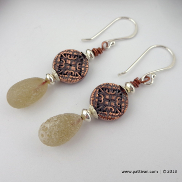 Rustic Artisan Glass and Copper Mixed Metal Earrings