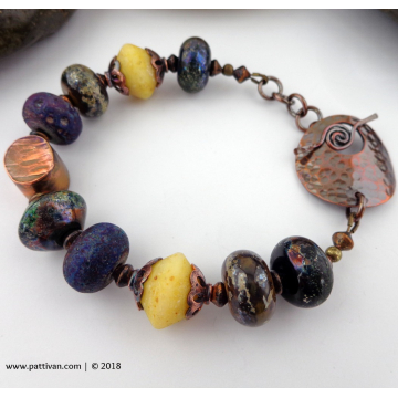 Rustic Artisan Glass and Copper Bracelet