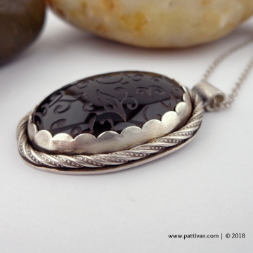 Artisan Sandblasted Onyx and Sterling Silver Necklace