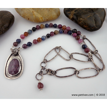 Sapphire Necklace with Hand Forged Sterling Silver Chain