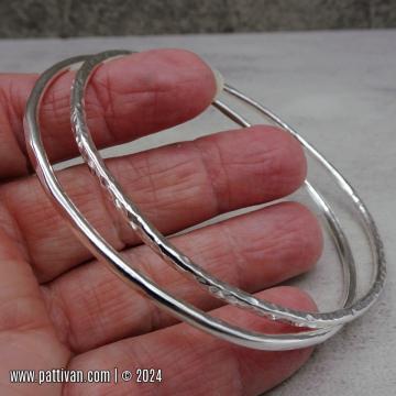 Set of 2 Large-Sterling Silver Faceted Bangles