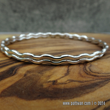 Set of 2 Sterling Silver Wavy Bangles
