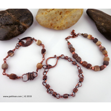 Set of 3 - Matte Copper and Wood Opalite Stacking Bracelets