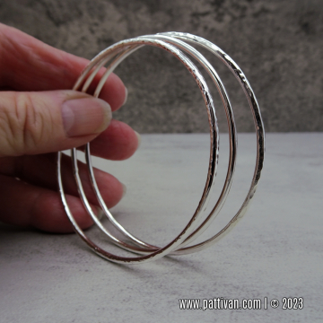 Set of 3 Sterling Silver Hand Faceted Stacking Bangles
