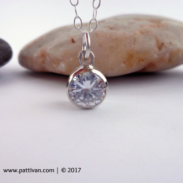 White Cubic Zirconia Solitaire and Sterling Silver Necklace