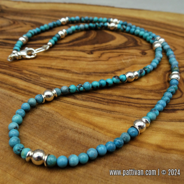 Yungai Turquoise Necklace with Shiny Sterling Silver Beads