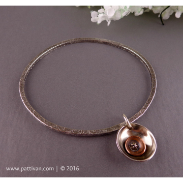 Square Pattern Bangle with Mixed Metal Charm