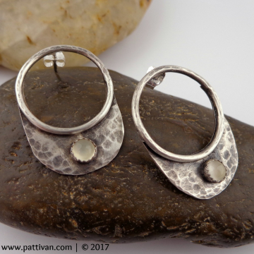 Sterling Hoops with Moonstone Cabochons