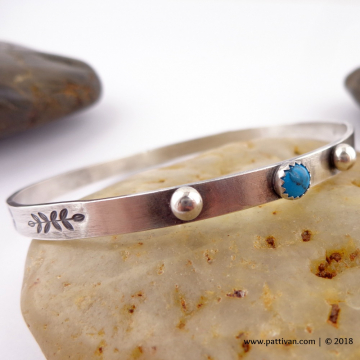Stamped Sterling Bangle with Turquoise