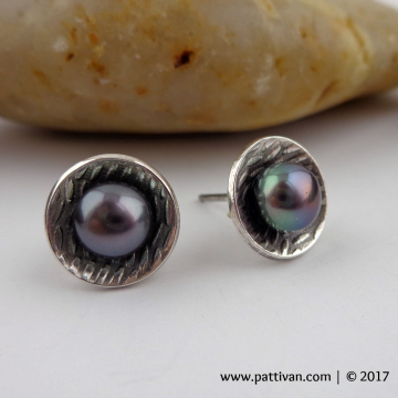 Sterling Silver and Ravens Wing (Black) Pearl Post Earrings