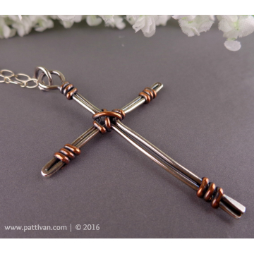 Sterling Silver Wire Wrapped Cross Pendant Necklace