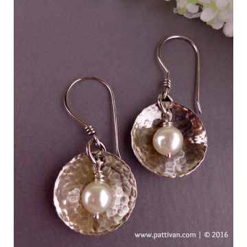 Sterling Discs and Pearl Earrings