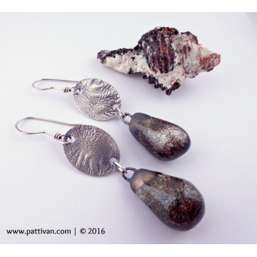 Reticulated Silver and Artisan Porcelain Drop Earrings