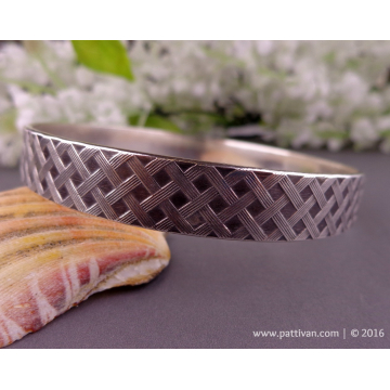 Sterling Silver Basket Weave Textured Bangle Bracelet