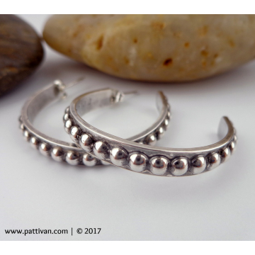 Sterling Silver Beaded Hoop Earrings